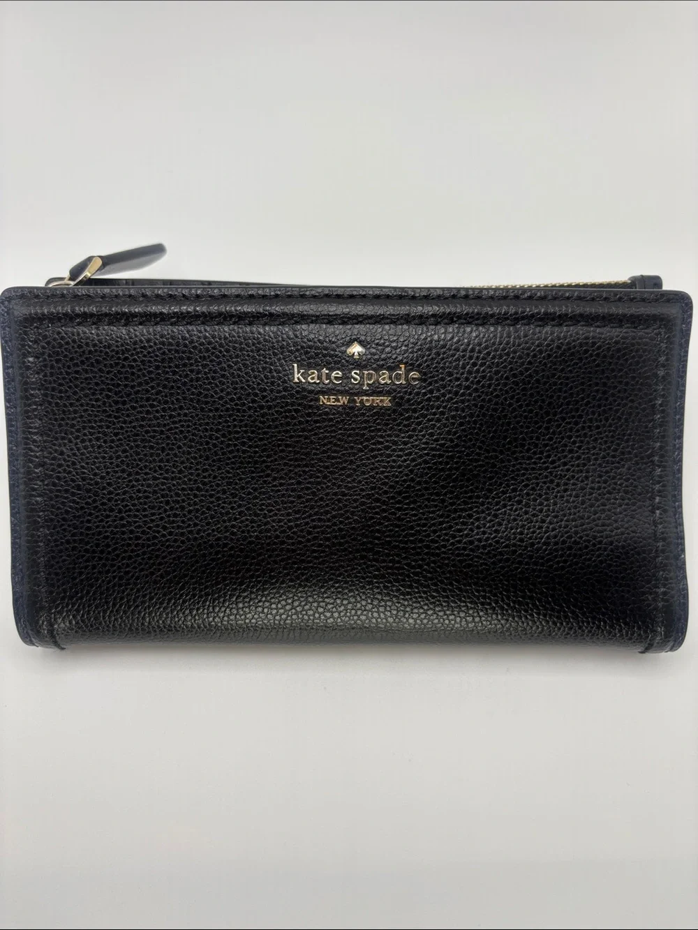 kate spade Black Pebbled Leather Zip Clutch Wallet